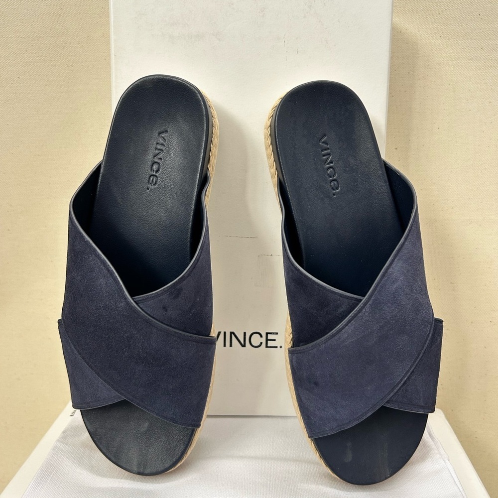 Vince Villaire Women's Deep Blue Wedge Slide Sandal - Picture 2 of 4